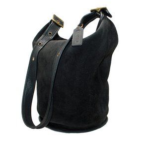 XL Coach Berkeley Duffel Style 9010 in Black Suede and Pebbled Leather Feed Bag